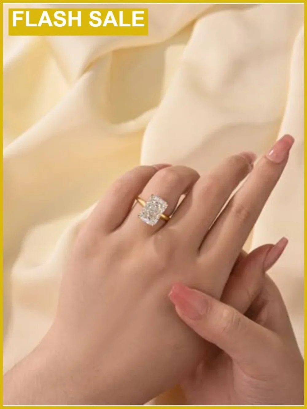 S925 Silver 4.5CT Radiant Cut Solitaire Ring 14K Gold Plated